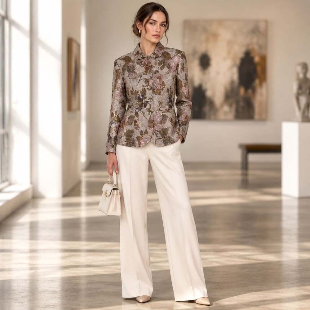 J.Jill Floral Tapestry Blazer Size 8P Petite Rose Brocade Jacket